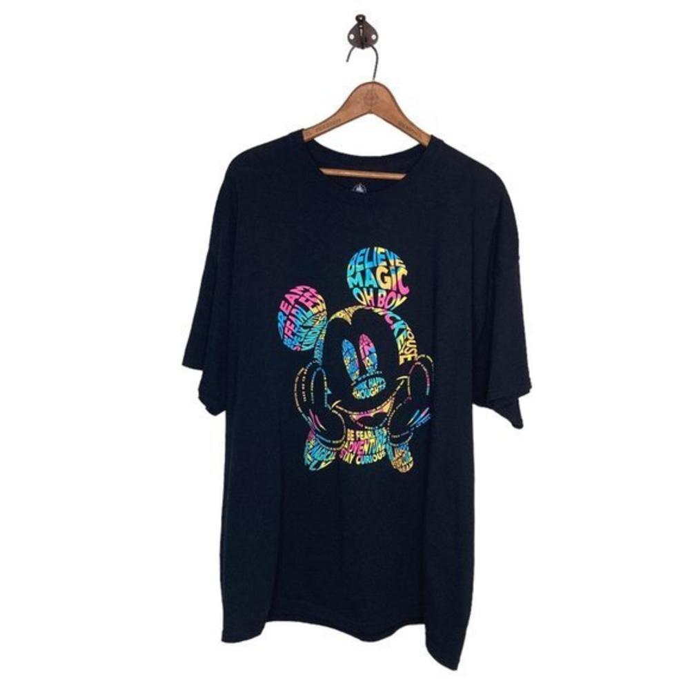 Disney Parks Men's 2XL Black Fearless Dream Color Mickey Mouse Graphic T-Shirt